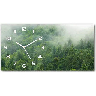 Wanduhr aus Glas – 60x30 cm - Glasbild - Glasuhr - Gehärtetes Glas - weisse-zeiger - Geheimnisvoller Wald - Weiß