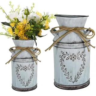 Vintage Blumenvase Eisen Blumentopf Milchkanne Herz Milchkanne Eisen Blumentopf Shabby Deko Landhausstil Vase Rustikal Blumeneimer Metall Eimer Übertopf Dekovase Kaktus Topf für Wohnzimmer Tischdeko