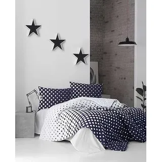 Nuit Des Rêves Ranforce Single XL Quilt Cover Set, 100% Cotton, Dark Blue & White, 155 x 200 cm Duvet, 80 x 80 cm Pillowcase, Machine Washable, Elegant Design, Twin