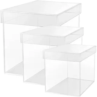 TUKA-i-AKUT 3er Set Acrylbox 5-Seitig mit Deckel, 15cm + 20cm + 30cm Würfelform Acryl Schaukasten Transparent Präsentationsbox Vitrine für Museum Sammler Kosmetik Deko Geschenke Aufbewahrung TKD8254