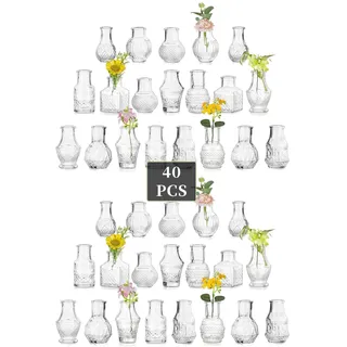 Glasseam Kleine Vasen Glas für Hochzeit: 40 Stück Mini Glasvase Klar Set Vintage Blumenvase Klein für Geburtstag Party Tischdeko Home Wohnzimmer Tisch Deko