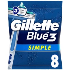 Gillette Blue3 Simple Einwegrasierer Männer, 8 Rasierer mit 3-fach Klinge, Nassrasierer mit fixiertem Klingenkopf, Feuchtigkeitsstreifen
