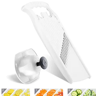 Börner Welle-Waffel PowerLine Wellenschneider + Fruchthalter (2er Set) • Gemüseschneider für Wellen- & Waffelschnitt • Hobel für Gitterkartoffeln & Pommes • Wellenhobel • Farbe: Weiß