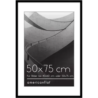 Americanflat Bilderrahmen 50x75 cm Schwarz - Bilderrahmen 40x60 cm mit Passepartout - aus Kunststoff mit poliertem Plexi-Scheibe