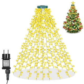 Christbaumbeleuchtung mit Ring, 400LED Weihnachtsbaum Lichterkette 2m x16 Girlande, mit 8 Modi Memory Timer für Innen Weihnachten Baum Tannenbaum - Gelb