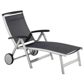Sieger Gartenliege , Graphitfarben, Grau , Metall, Textil , 78x101x193 cm , Räder am Kopfende, stufenlos verstellbar , Gartenmöbel, Gartenliegen, Sonnenliegen