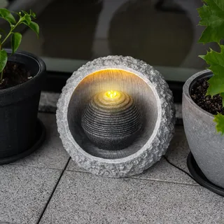 esotec Solar Felssteinbrunnen mit Akku und LED Licht Wasserspiel outdoor 101318 - Grau