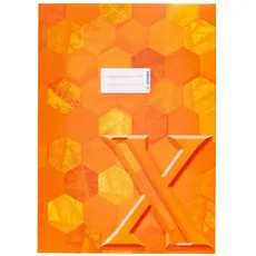 HERMA 20082 Heftumschlag A4 Karton Orange, veredelte Hefthülle mit Beschriftungsfeld aus stabilem & extra starkem Papier, Heftschoner mit Hexagon Muster Motiv für Schulhefte, farbig