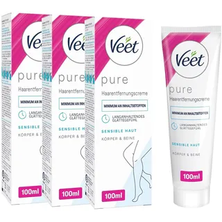 Enthaarungscreme 3er Pack sensitiv für seidig glatte Beine bis zu 2x länger als bei einer Rasur Veet Haarentfernungs-Creme Silk & Fresh sensible Haut 3x100ml