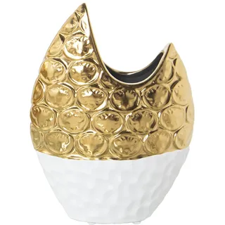 DRW Tischvase aus Keramik in Gold und Weiß, 17 x 8 x 22 cm