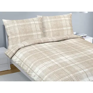 Baumwoll-Doppelbettbezug - 1pc 200x220, 70x90 - beige,weiß - Beige, Weiß