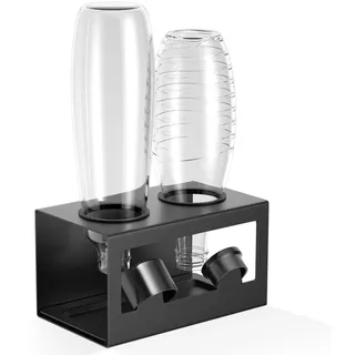 HOMMAND Flaschenhalter für SodaStream Crystal und Emil Flaschen, Edelstahl Flaschenhalter Abtropfgestell Abtropfständer für 2 Flaschen, mit Silikonschutzringe Abtropfschale und Deckelhalter Schwarz