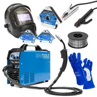 IPOTOOLS MIG-160ER Vollausstattung IGBT Inverter Schweißgerät MIG MAG - Schutzgas Schweissgerät mit 160 Ampere auch FLUX/Fülldraht und Stabelektroden/E-Hand/Digitalanzeige / 230V / 7 Jahre Garantie