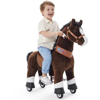 PonyCycle Pferd Tretauto dunkelbraun für Kinder von 3-4 Jahren Schaukelpferd auf Rollen mit Sound und Bremsen - Ux321 - Dunkelbraun