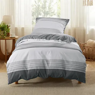 BEDSURE Bettwäsche 135x200 2teilig Bettbezug - Bettwäsche-Sets Grau 135 x 200 cm mit Kissenbezug 80x80 cm, ÖKO-TEX Wendebettwäsche Bedding Grau Gestreift Muster mit Reißverschluss