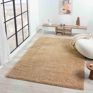 Vimoda Teppich Prime Shaggy Hochflor Langflor Einfarbig Modern Beige für Wohnzimmer, Schlafzimmer, küche, Maße:150 cm Quadrat