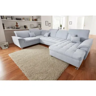 DOMO collection Wohnlandschaft Polyester U-Form 3-Sitzer pastelblau
