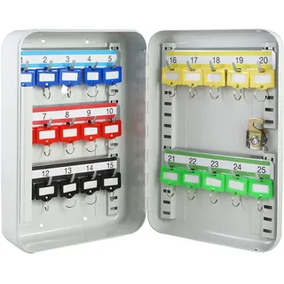 HMF 12525-07 Schlüsselkasten abschließbar, 25 Haken, 25 x 17 x 7,5 cm, Lichtgrau