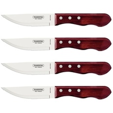 Tramontina JUMBO Steakmesser-Set, rostfreiem Edelstahl, spülmaschinenfest, Griffe aus Echtholz, FSC, (4-teilig, Rot), 25.5