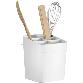 tesa Küchenutensilienhalter – zum Kleben Behälter für die Aufbewahrung von Küchenutensilien - Küchenzubehör - mit Adapter, Wandmontage ohne Bohren - Weiß