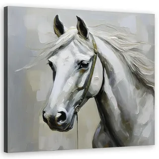 Feeby Wandbild weißes pferd tiere , Weiß , Textil , Tiere , Rechteckig , 50x50 cm , Bilder & Rahmen, Bilder, Leinwandbilder