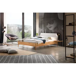 Hasena Massivholzbett, Kopfteil gepolstert Fanano, Farbe: Wildbuche natur, geölt, Bezugsfarbe: Pepe grey, verschiedene Größen - 20 cm/180 x 210 cm