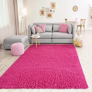 Vimoda Teppich Prime Shaggy Hochflor Langflor Einfarbig Modern Pink Rosa für Wohnzimmer, Schlafzimmer, Maße:70x250 cm
