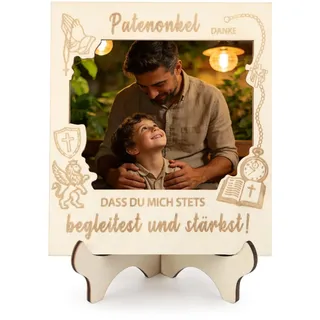 Belillpipi Patenonkel Geschenk - Paten Geschenk Magnetischer Holz Pate Bilderrahmen - Bester Patenonkel Geschenke zu Geburtstagen, Taufen, Geburten