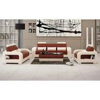 Sofagarnitur 3+2 Garnitur Design Modern Ledersofa - Braun, Beige