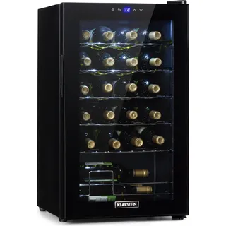 Klarstein Weinkühlschrank, 1 Zonen Getränkekühlschrank Klein, Kleiner Weinschrank 63L, Wein-Kühlschrank Klein mit Glastür, Indoor/Outdoor Flaschenkühlschrank, Wine Fridge 5-18°C, 24 Flaschen - Schwarz