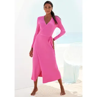 LASCANA Strickkleid Loungekleid zum wickeln mit Taillengürtel, Loungewear, pink