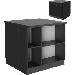 Vicco Kücheninsel Fame-Line, 90 cm mit Schublade, ohne Arbeitsplatte, Schwarz gestreift/Anthrazit - Schwarz, Grau