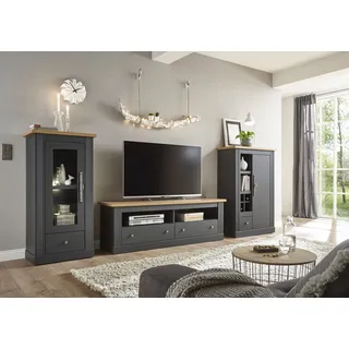 OTTO home "Westminster", Set, Vitrine, Lowboard, Kommode, 3 Stk. tlg., dunkelgrau, wotan eiche), B:331cm, Kastenmöbel-Sets, Wohnwand, im romantischen Landhausstil