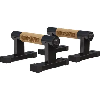 GORILLA SPORTS® Liegestützgriffe 2er Set aus Holz und Stahl, bis 300 kg | Mit rutschfesten Gummifüßen und Tragetasche; Parallettes, Handstand Griffe, Push Up Bars, Liegestütze Barren