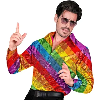 W WIDMANN MILANO Party Fashion - Party Fashion Pailletten Hemd für Herren, Disco Fever, Schlagermove, Animal Print, Herrenhemd