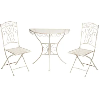 BELIANI Balkonset Hellbeige Eisen 3-teilig Antik-Optik Romantischer Französischer Stil Halbrunder Tisch mit 2 Stühlen Klappbar Garten Outdoor Terrasse - Beige