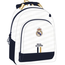 Safta Real Madrid Rucksack, anpassbar, für Kinder verschiedener Altersgruppen, bequem und vielseitig, Qualität und Strapazierfähigkeit, 32 x 15 x 42 cm, Weiß, weiß, Estándar, Casual