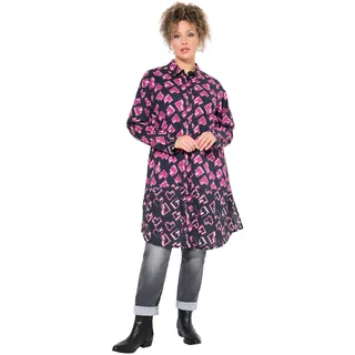 Ulla Popken Damen große Größen Übergrößen Plus Size Longbluse, Herzen, A-Linie, Hemdkragen, Langarm