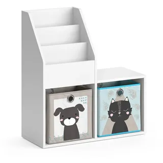 Vicco Kinderregal Luigi Weiß 30.9 x 79 cm Mini, mit 2 Faltboxen opt.4 , Weiß, Türkis , Holzwerkstoff , 5 Fächer , Rechteckig , 30.9x79x72 cm , Babymöbel & Kindermöbel, Babyzimmer, Babyregale & Kinderregale