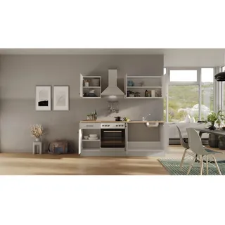 Flex-Well Küchenzeile Lund 210 cm Lichtgrau glänzend - Rauchgrau