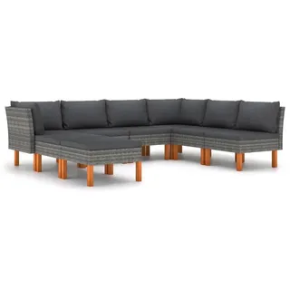 vidaXL 8-tlg. Garten-Lounge-Set mit Kissen Poly Rattan Grau - Grau