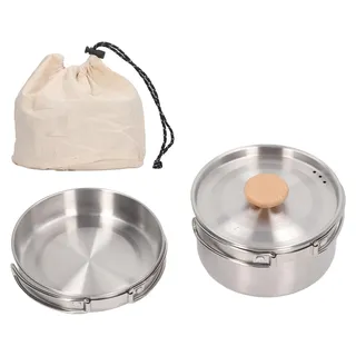 Kochtopf- und Pfannenset aus 304 Edelstahl, tragbares Camping-Kochgeschirr-Messset mit Aufbewahrungstasche für Wander- und Rucksackreisen