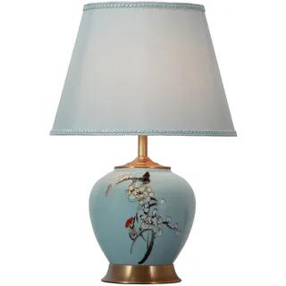 Fine Asianliving Chinesische Tischlampe Porzellan mit Lampenschirm E27 Orientalische Tischleuchte Keramik Nachttischlampen Schlafzimmer Wohnzimmer - Blau