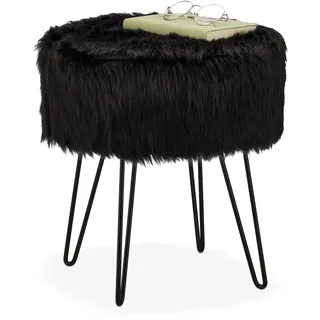 Relaxdays Fellhocker Polyester 37 x 41 x 37 cm Schwarz
