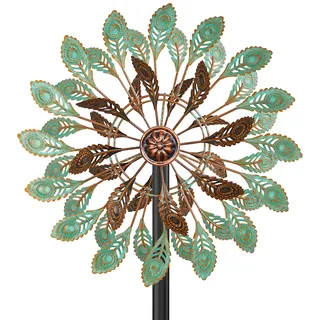 Metall Windrad Garten Dekoration in Retro-Farben - Windspiele für Garten, Rasen und Terrasse, Windskulptur Spinner mit Metallpfahl (Vintage Federn)