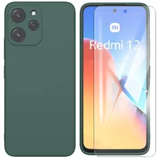 ARRYNN Hülle für Xiaomi Redmi 12 4G / 5G (6,79 Zoll) + Schutzfolie,Handyhülle Liquid Silikon TPU Case Cover Schutzhülle für Xiaomi Redmi 12 4G / 5G - Dunkelgrün