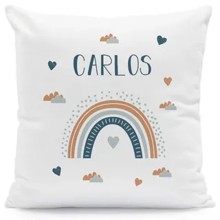 GRAVURZEILE Kissen mit Motiv - Regenbogen - Personalisiert mit Name - Geschenk für Jungen & Mädchen Kinderzimmer - Geschenk für Sie & Ihn zum Geburtstag - Größe mit Füllung, Farbe: Blau
