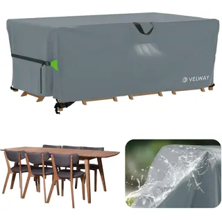 Velway Abdeckung Gartenmöbel Wasserdicht 180x120x74cm - Rechteckig Schutzhülle Winddicht Loungemöbel Abdeckung Abdeckhauben für Gartentische Sitzgruppe Terrassenmöbel - Grau