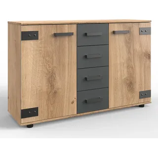Sideboard 130cm Eiche mit graphit Industrial Design SUNDERLAND-43 - Grau