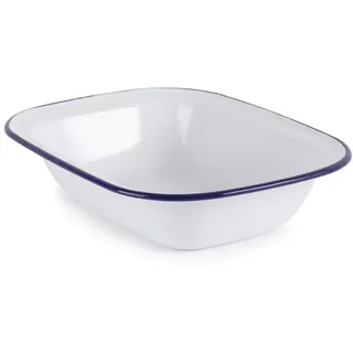 Olympia Emaille-Set rechteckiger Schalen 280 x 190 mm (6 Stück), Weiß & Blau, emaillierter Stahl, Retro-Schalen, Camping-Outdoor-Schale, spülmaschinengeeignet, GM510